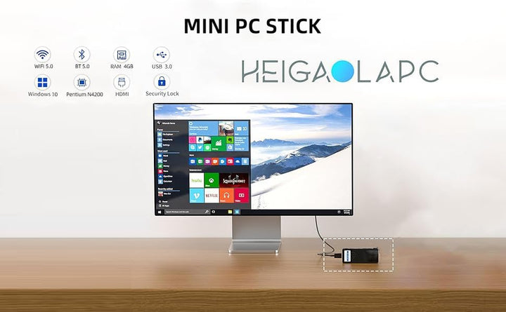 HEIGAOLAPC PC Stick Win 10, Pentium N4200 (1.1GHz) 4GB DDR4 RAM 64GB eMMC, Fanless Mini Computer, Du