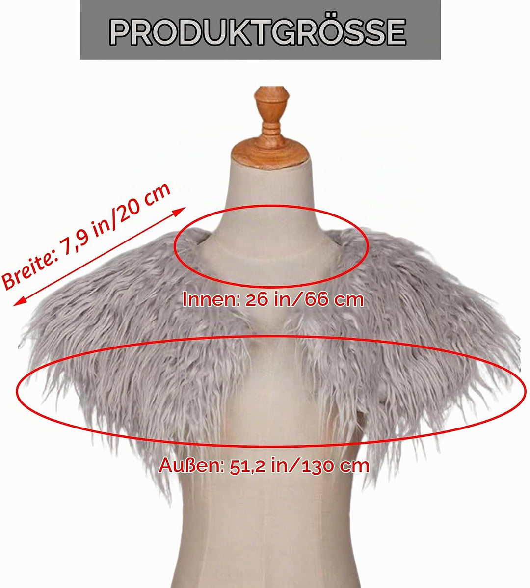 Damen Viking Kunstfell Kragen Künstlicher Pelzkragen Mädchen Wikinger Fell Schulter Pelzschal Faux S