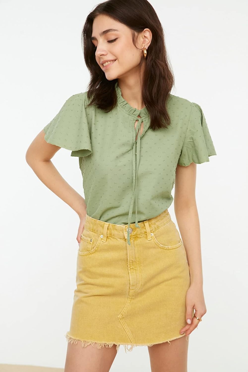 TRENDYOL Damen Woman Regular Standard Mandarin Collar Woven Blouse Hemd 34 Mint, 34 Mint