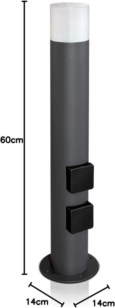 LED Universum Aussenstehleuchte Wegeleuchte mit 2 Steckdosen 60cm Ø9cm anthrazit aus sehr dickem rob