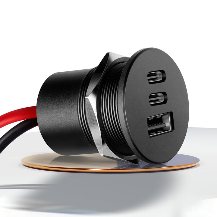 acegoo USB C Steckdose 12V Aluminium, Dual Typ C PD 20W &amp; QC 18W | KFZ 12 Volt Buchse Dose Einbau Ad
