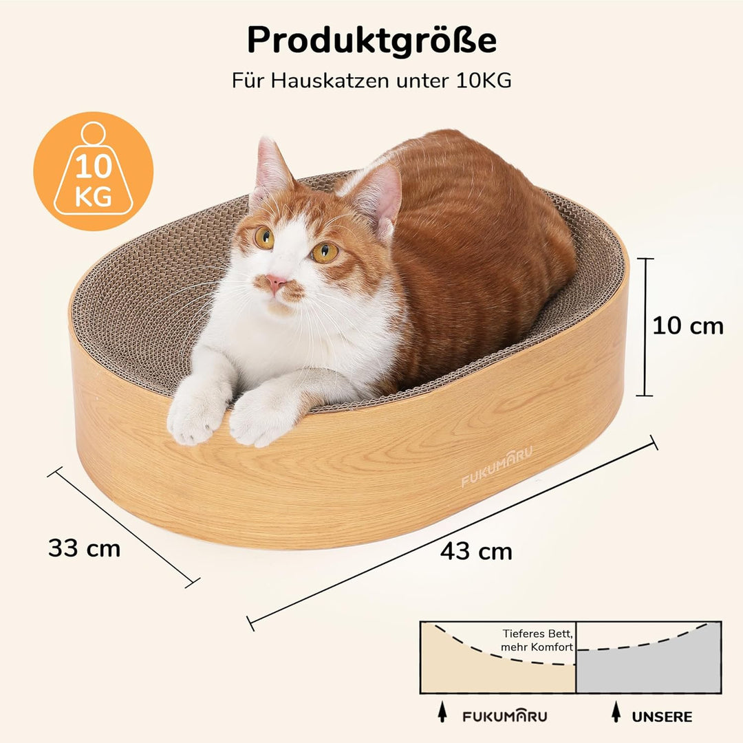 FUKUMARU Kratzbrett Katzen, ovales Kratzbrett für Katzen, Katzenkratzbrett aus hochwertigem Karton,