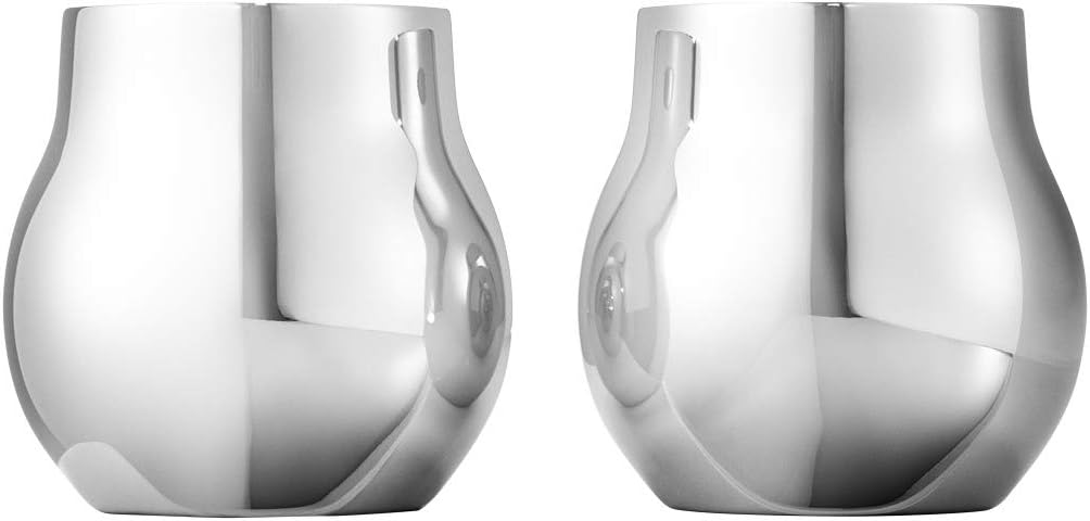Georg Jensen Teelichthalter, 2 Stück, aus spiegelnd poliertem Edelstahl, Cafu-Kollektion