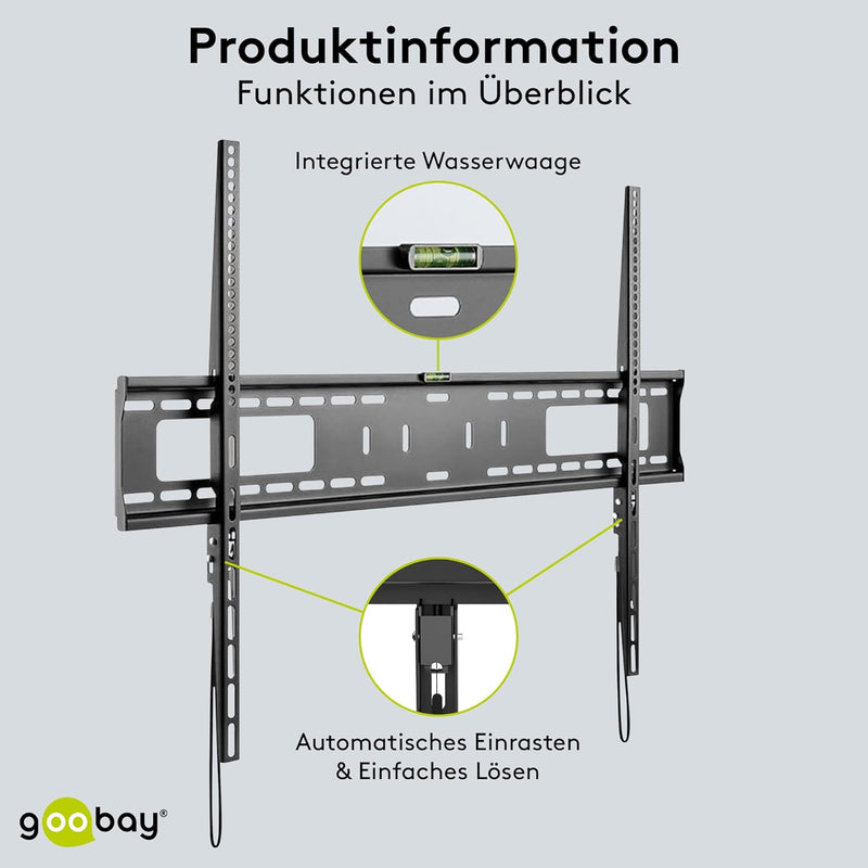 Goobay Feste Pro TV-Wandhalterung (XL), 43–100 Zoll Fernseher – max. 75 kg – einfache und sichere Mo