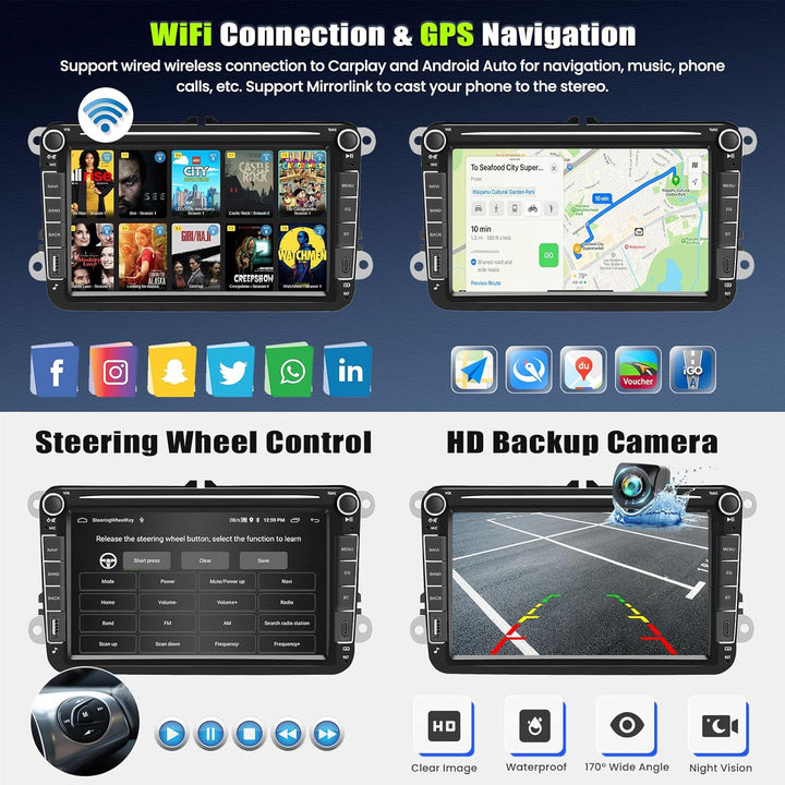 8 Core 6 + 128G Android 15 Auto Radio für VW Passat Golf Sitz Altea Jatta Skoda, 8 "IPS 2.5D -Auto -