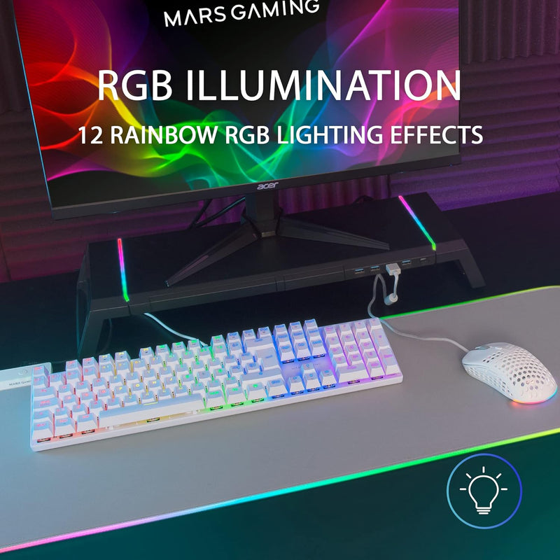 MARSGAMING Gaming MK422 Weiss, Mechanische Tastatur RGB, Antighosting, Mechanischer Switch Rot, US S