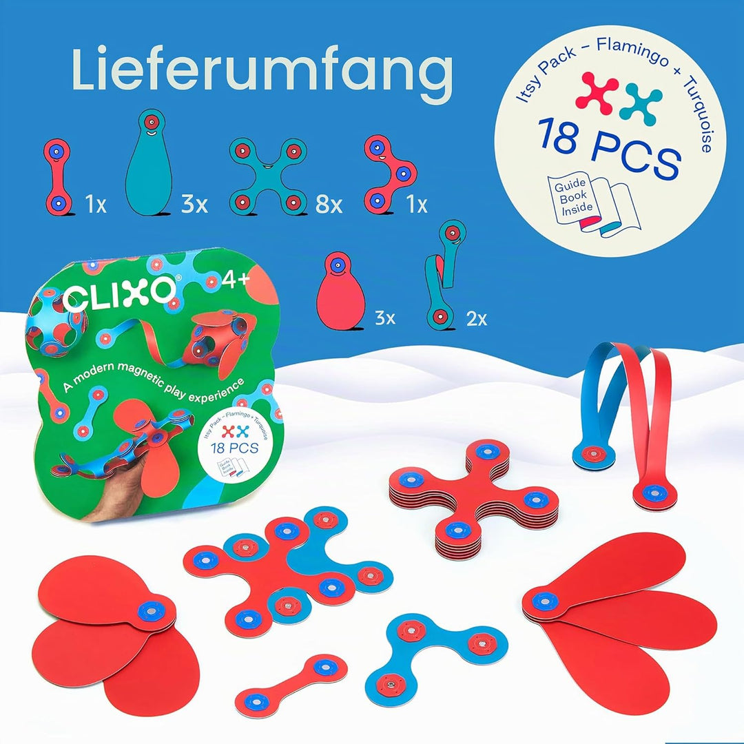 Clixo Itsy Pädagogisches Spielzeug für Kinder ab 4 Jahren, Spielzeug Set mit magnetischen Bausteinen