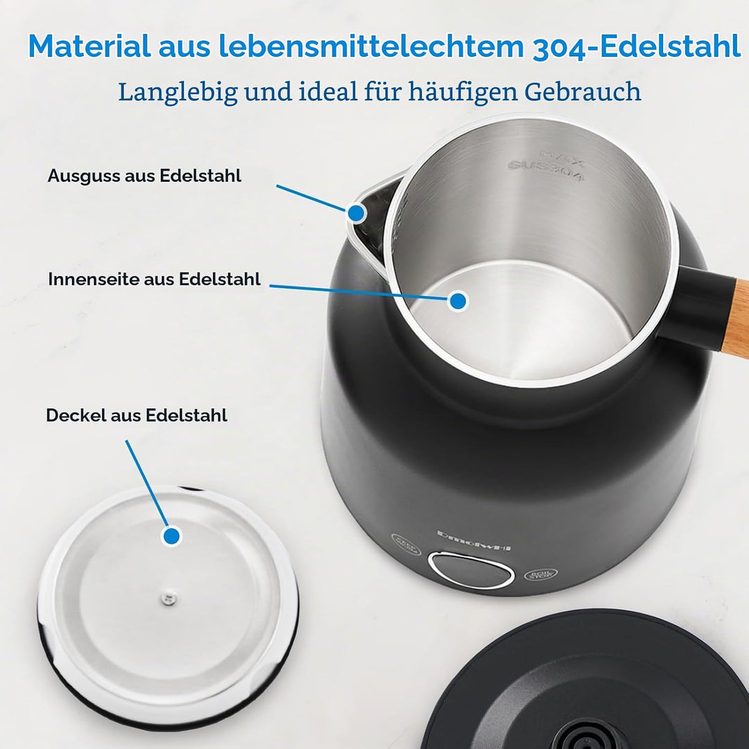 DmofwHi Edelstahl Wasserkocher mit Temperatureinstellung | 1.0L, 1000W | Teekocher mit Temperaturanz