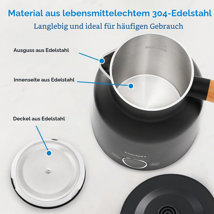 DmofwHi Edelstahl Wasserkocher mit Temperatureinstellung | 1.0L, 1000W | Teekocher mit Temperaturanz