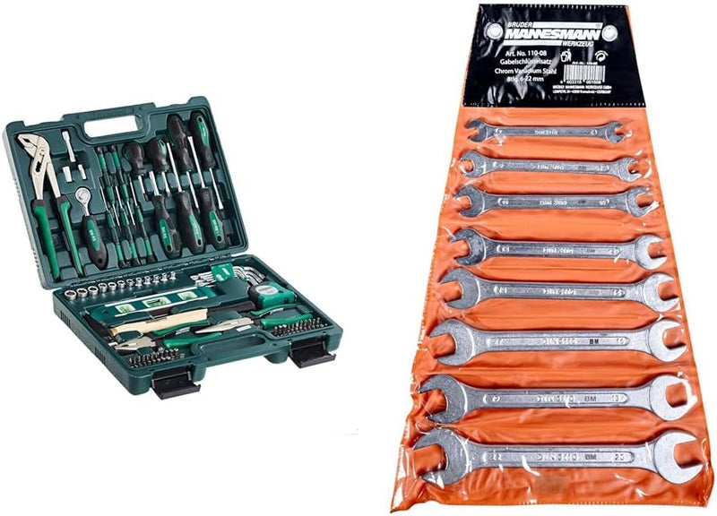 Brüder Mannesmann M29084 Werkzeugkoffer bestückt, 87-tlg & M 110-08 Gabelschlüsselsatz, 8-tlg, 6-22