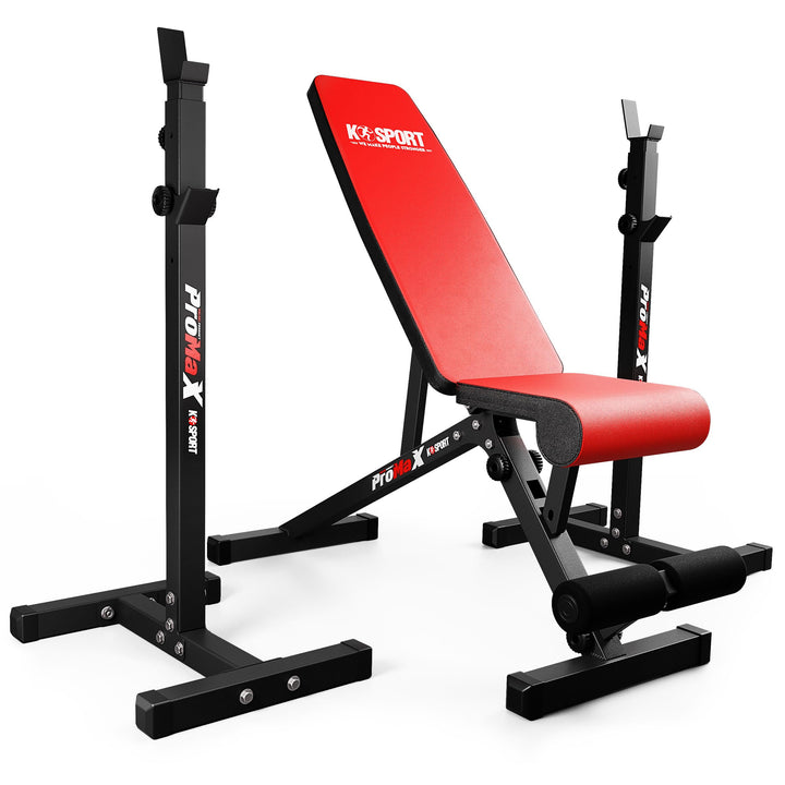 K-Sport Trainingsset: Langhantelablage bis 180kg mit verstellbarer Hantelbank I Squat-Rack für Langh