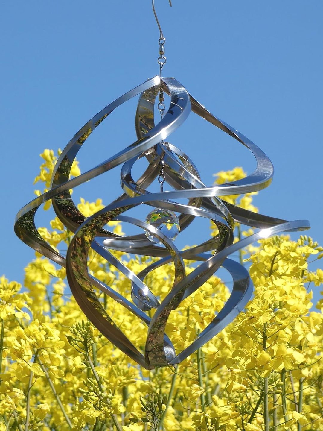 Pommerntraum ® | Edelstahlwindspiel MIT KRISTALL ROSTFREI Windspiel Edelstahl Winddancer Double-Twis