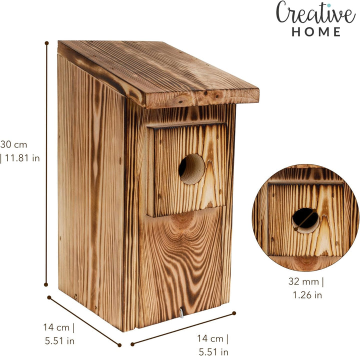 Creative Home Nistkasten für Vögel für Draussen Wetterfest | Geflammt | Vogelnistkasten aus Kiefernh