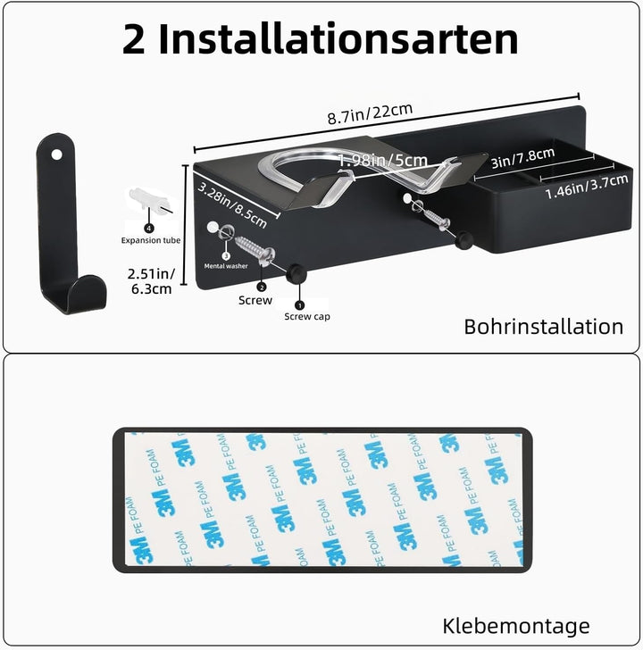 Föhn Halterung für Haartrockner und Glätteisen, Edelstahl Fönhalter Ohne Bohren, Fönhalter Wand Ohne