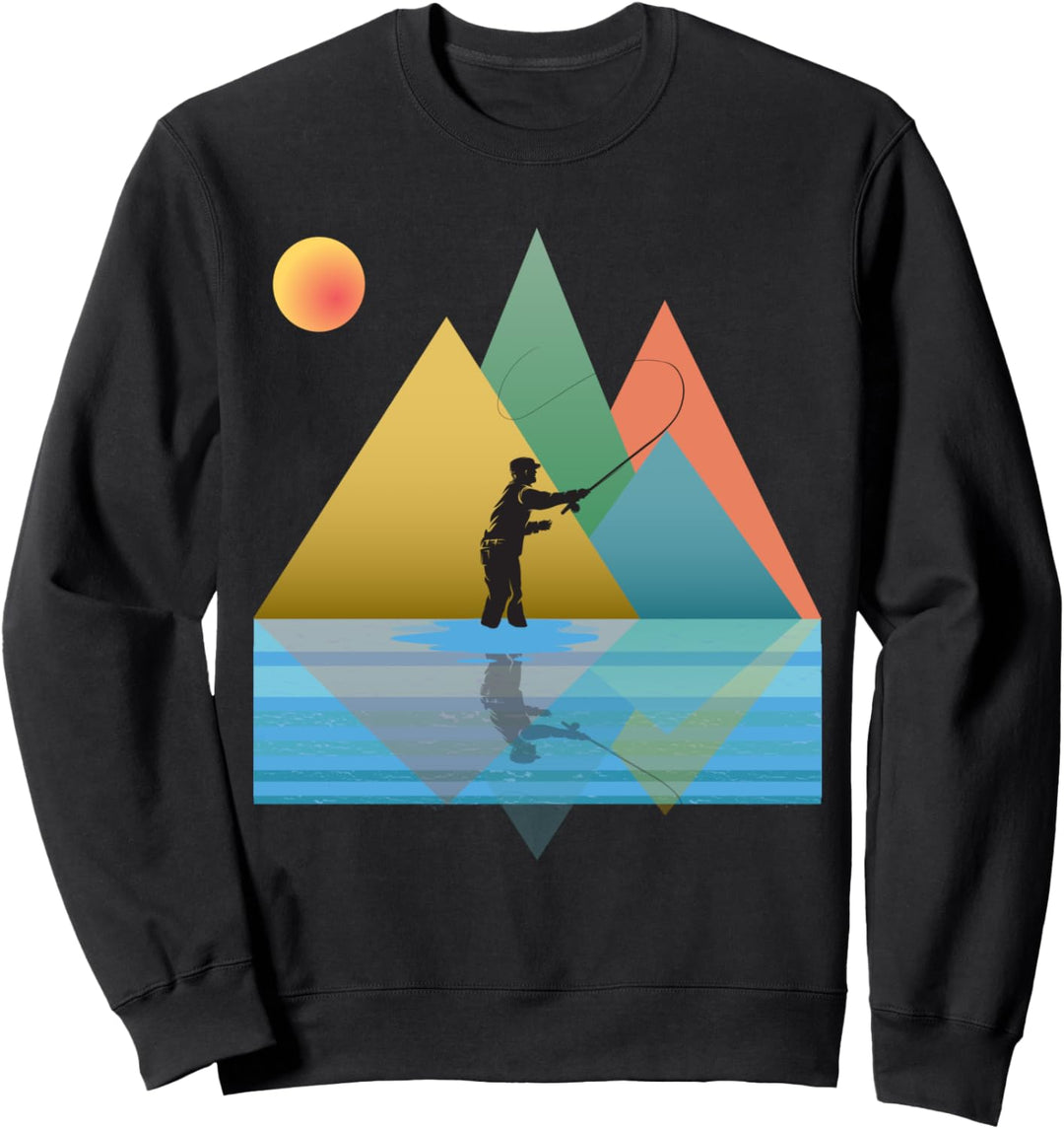 Fishing Fisherman Mountains Retro Pop Art Sweatshirt