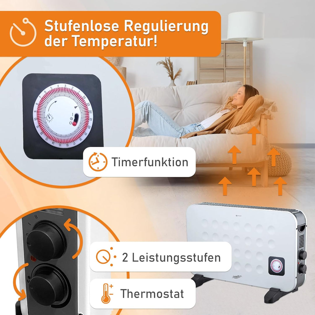 LEMODO mobile Elektroheizung - energiesparende Konvektor Heizung - Elektrische Heizung mit 2 Leistun