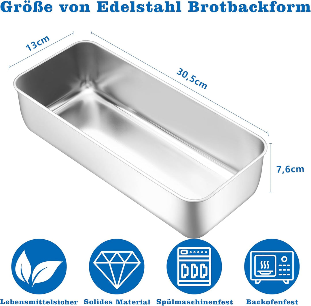 Homikit 30,5cm Kastenform Gross, Edelstahl Brotbackform Brotform für Kuchen, Brot und Toast, Rechtec
