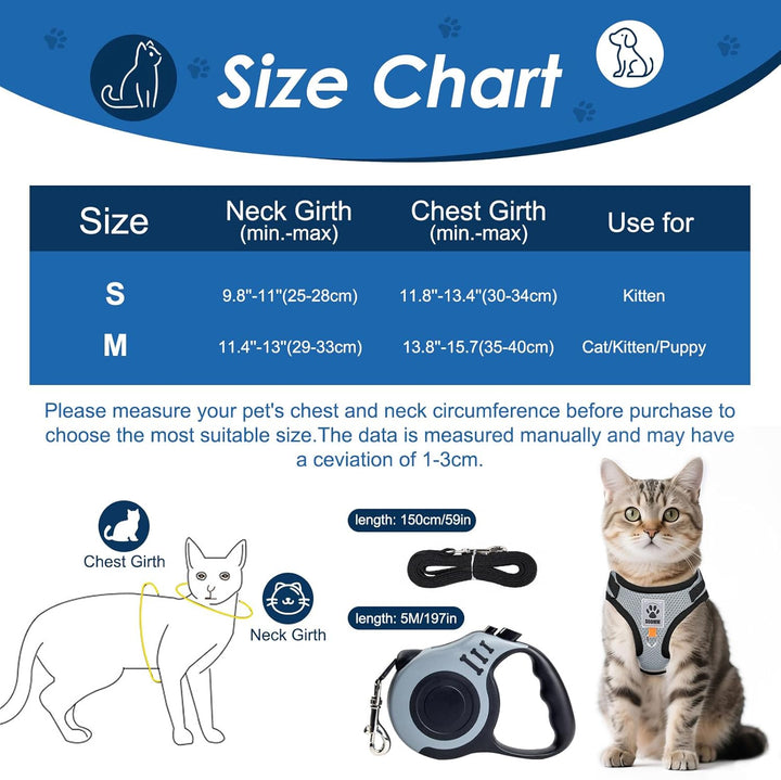 Katzen Geschirr Set mit Leine,Automatischem Katzengeschirr für Kleine Hunde mit 5 m/16,4 Fuss,Katzen