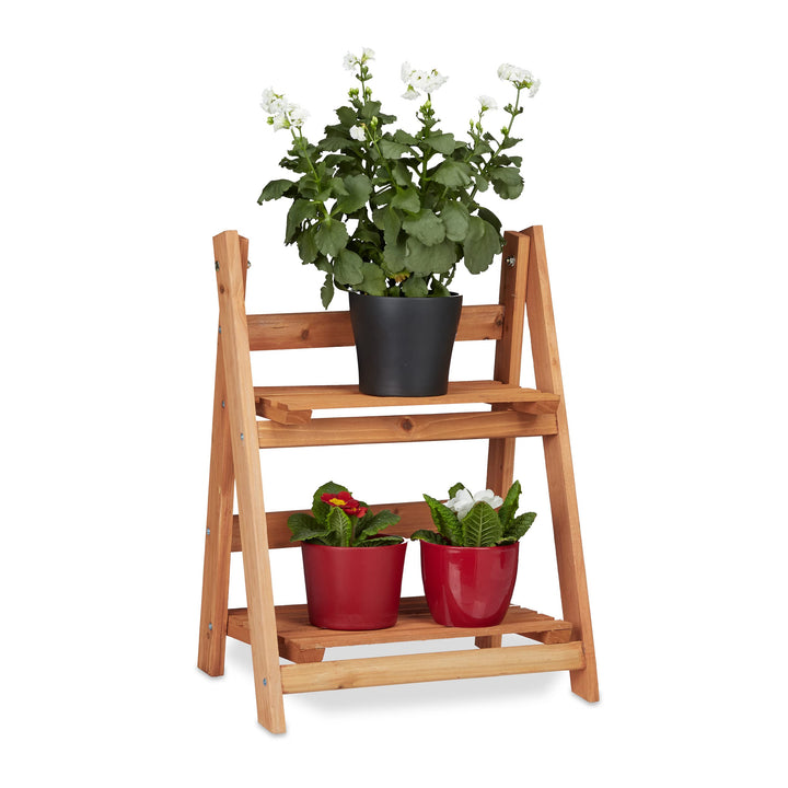 Relaxdays Blumentreppe aus Holz, Blumenständer für innen, 2-stufig, Leiterregal, Klappbar, HBT: ca.