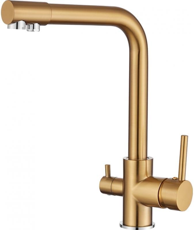 VALAZ - Osmose-Küchenarmatur 3 Wege rund Gold gebürstet Serie Nil
