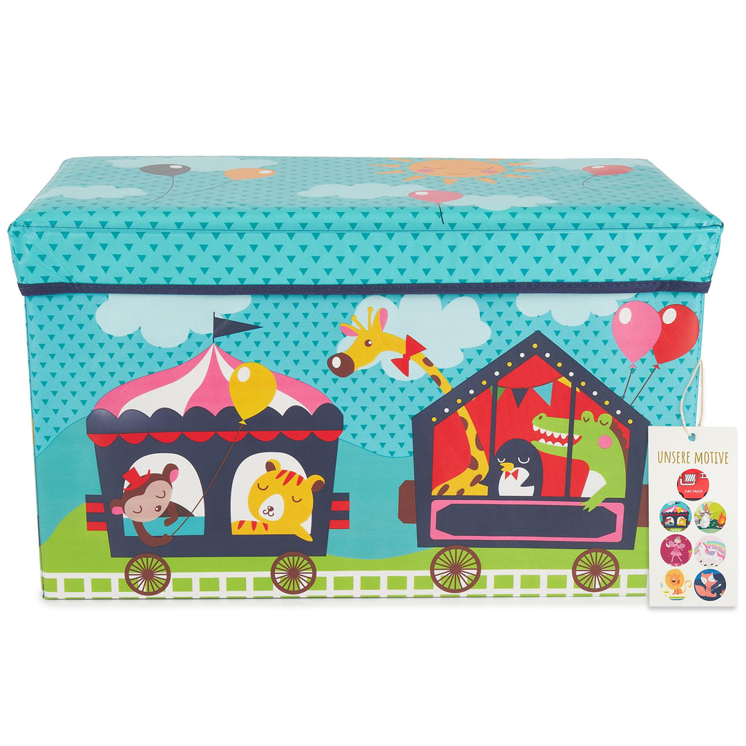 Bieco Aufbewahrungsbox mit Deckel Kinder Zirkus, faltbar, Sitzhocker mit Sitzgelegenheit, und Polste