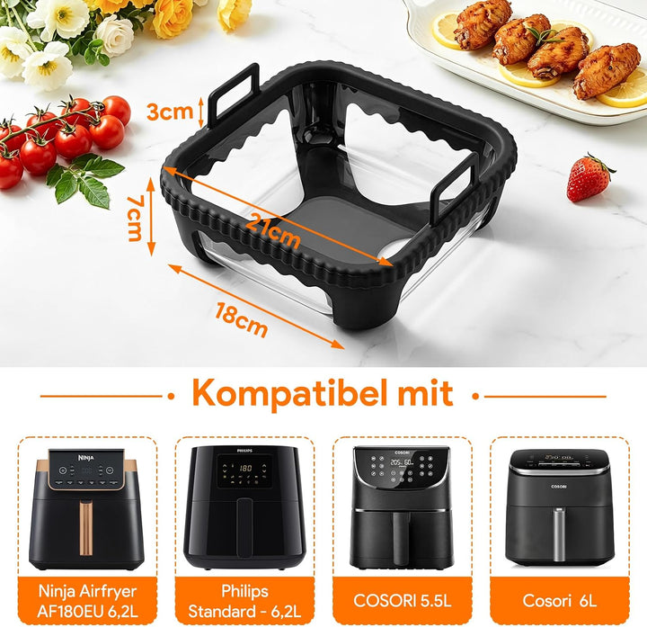 Airfryer Glasbehälter für Ninja AF180EU 6,2 L Schwarz, Schwarz