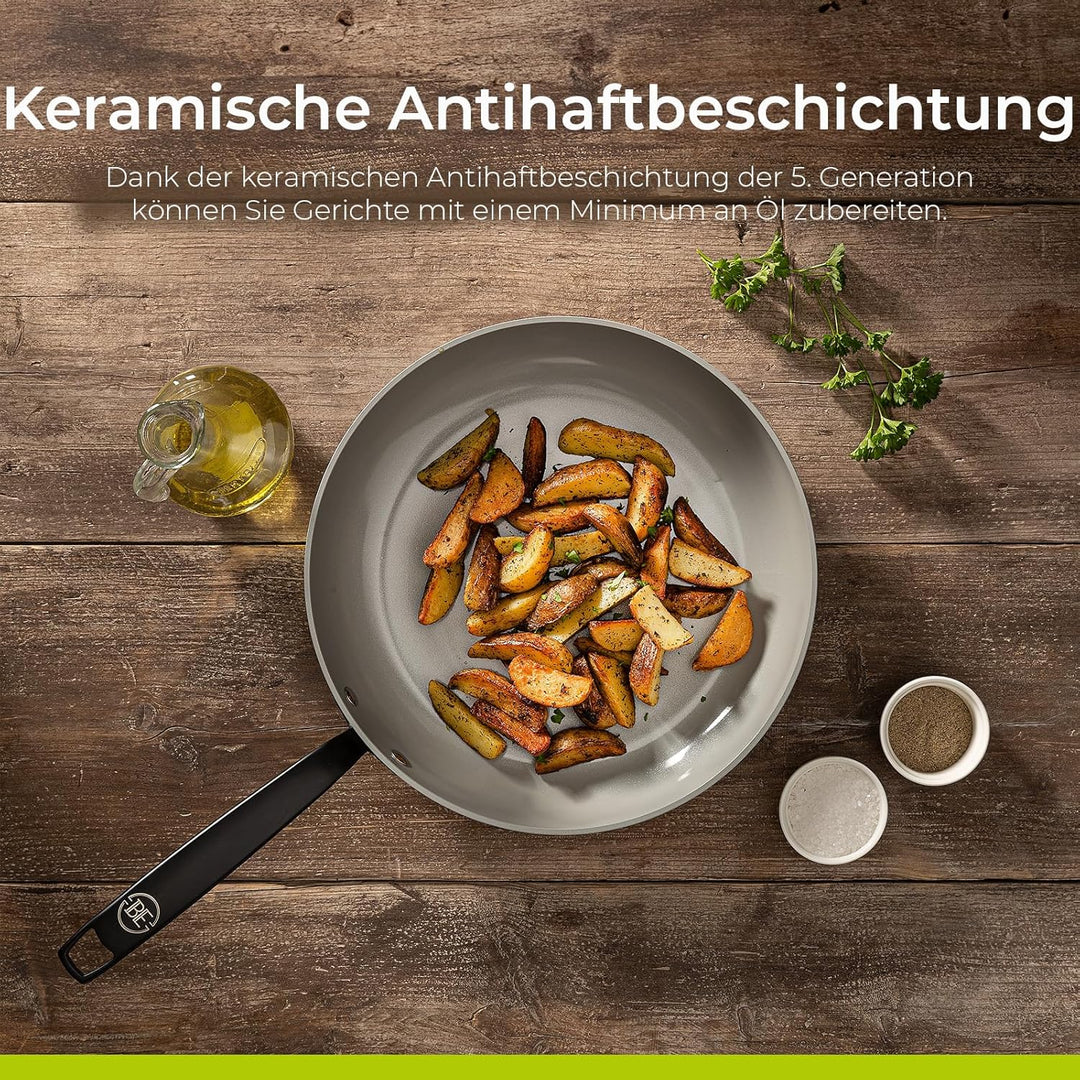 Be Living Essential Pfannenset 4-teilig, Bratpfanne 20/24/28 cm + Wokpfanne 28 cm mit Deckel, Non St