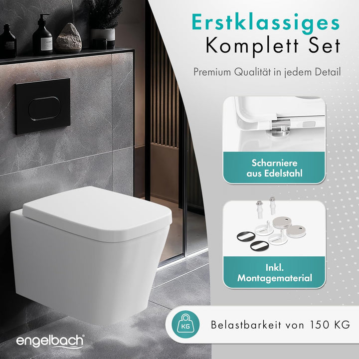 Engelbach® Toilettendeckel mit Absenkautomatik (Einfache Montage) Antibakteriell dank Urea-Duroplast