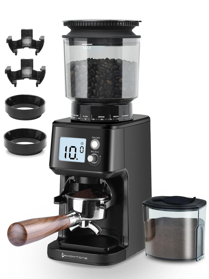Homtone Elektrische Kaffeemühle für Siebträger, 51 einstellbare Mahlgrade, Kaffeemühle mit Grossem D