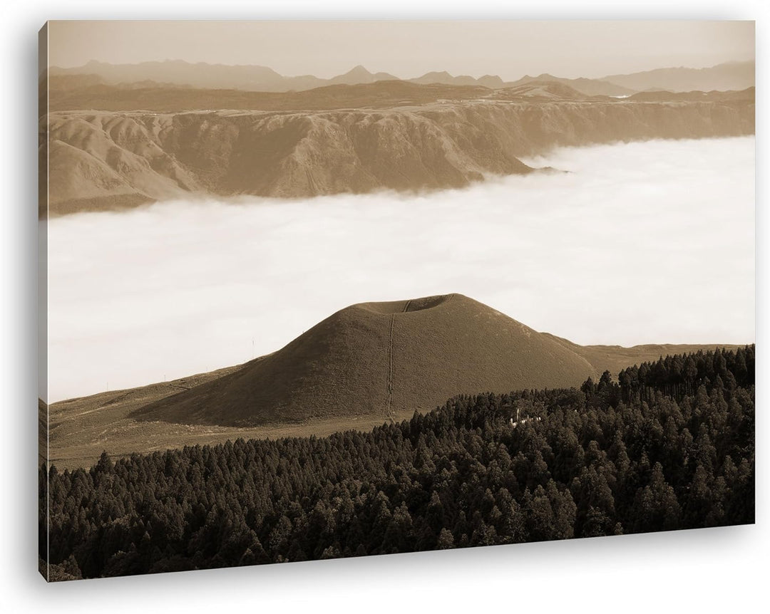 deyoli Aso Komezuka Vulkan in Japan Format: 80x60 Effekt: Sepia als Leinwandbild, Motiv fertig gerah