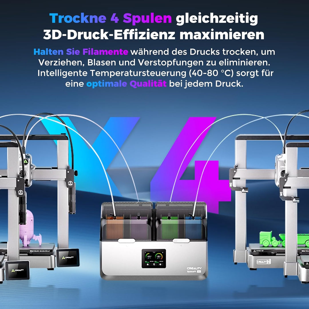 Creality Space Pi X4 Filamenttrockner, 4 Spulen 3D-Drucker-Filamenttrocknerbox mit doppelter PTC-Hei