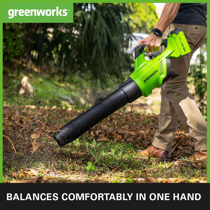 Greenworks GD40AB Akku Laubbläser mit Tempomat, bürstenloser Motor, 210 km/h, 15,6 m³/min, Turbofunk
