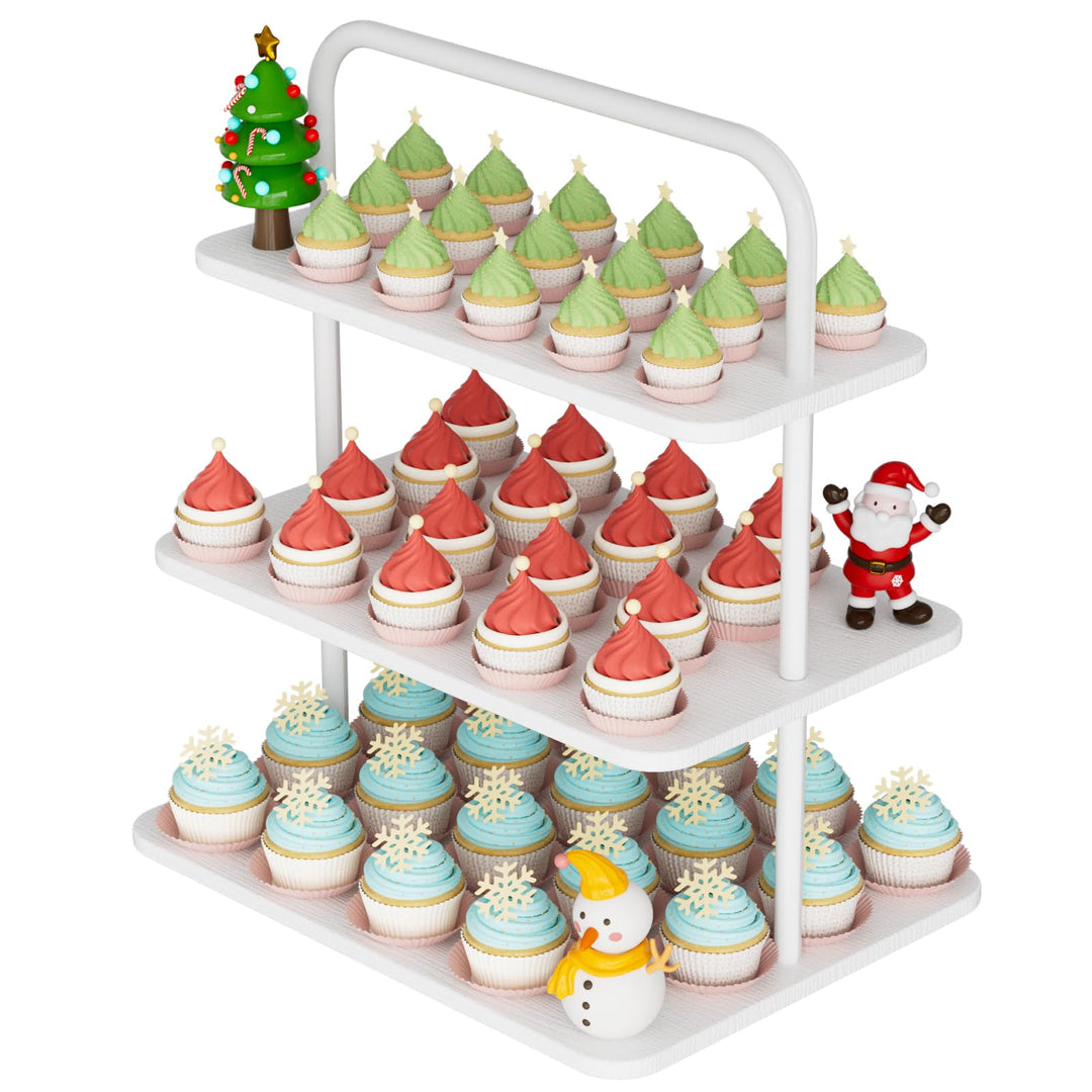 Cupcake-Ständer, 3-stöckiger Dessertständer für 68 Cupcakes, Holz- und Metallturm-Display, Premium-H