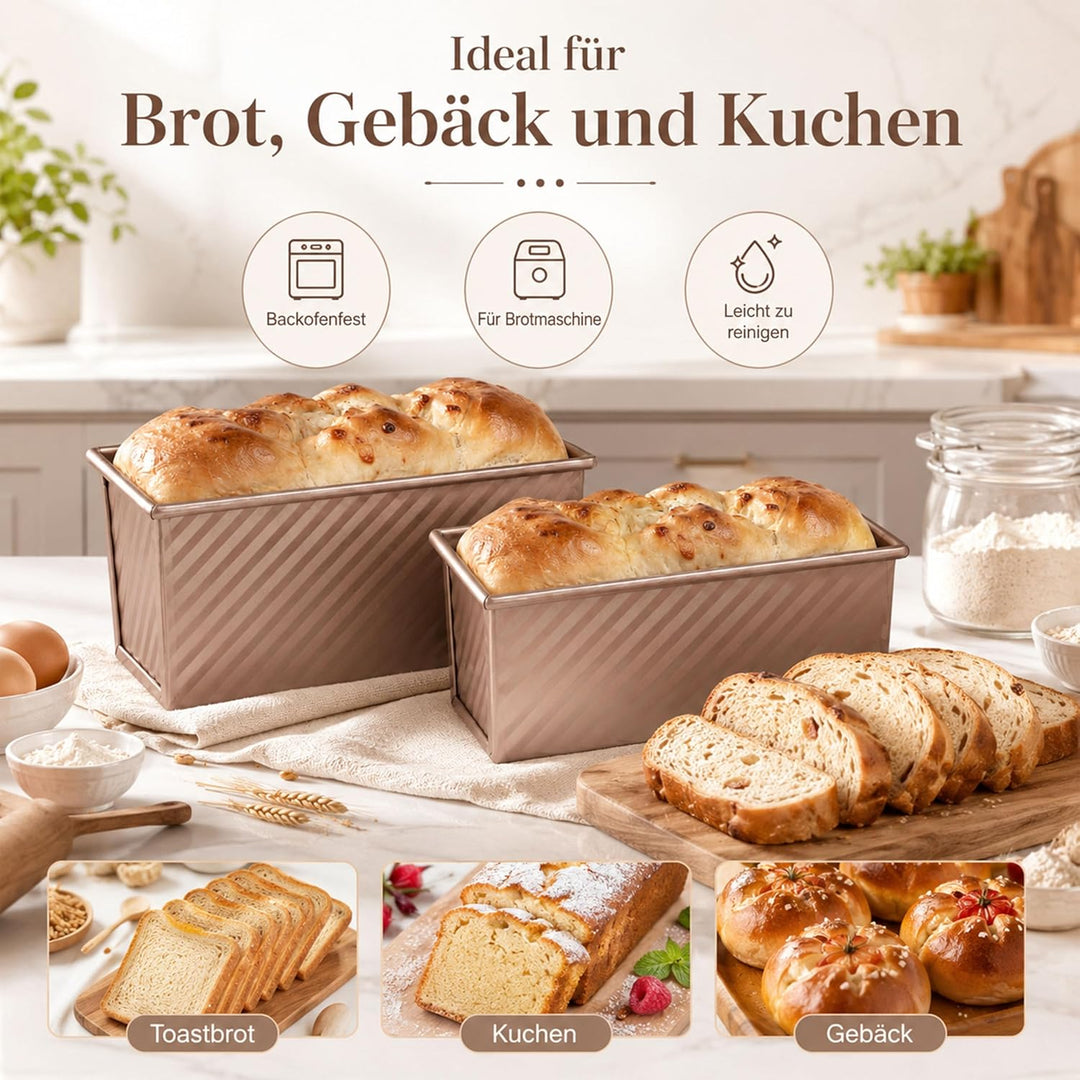 URMONA 2 Stück Toastbrot Brotbackform Mit Deckel, Toastbrotform & Kastenform mit Belüftungslöchern,