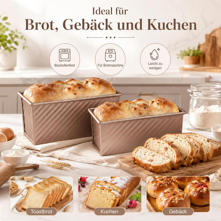 URMONA 2 Stück Toastbrot Brotbackform Mit Deckel, Toastbrotform & Kastenform mit Belüftungslöchern,