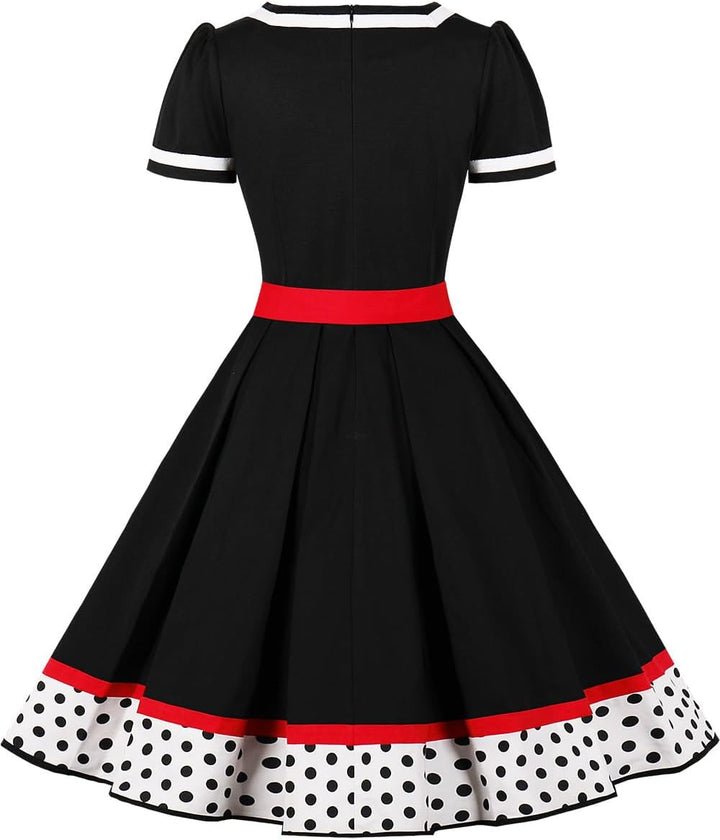 AXOE Damen 50er Jahre Kleider Rockabilly Petticoat Vintage XS Schwarz/Weiss-2, XS Schwarz/Wei&amp;