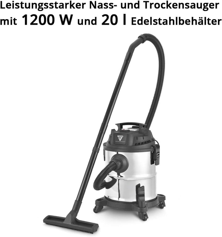 STAHLWERK Nass- und Trockensauger VCL-1200 ST – 1200 W Werkstattsauger mit 20 l Metallbehälter, Stau