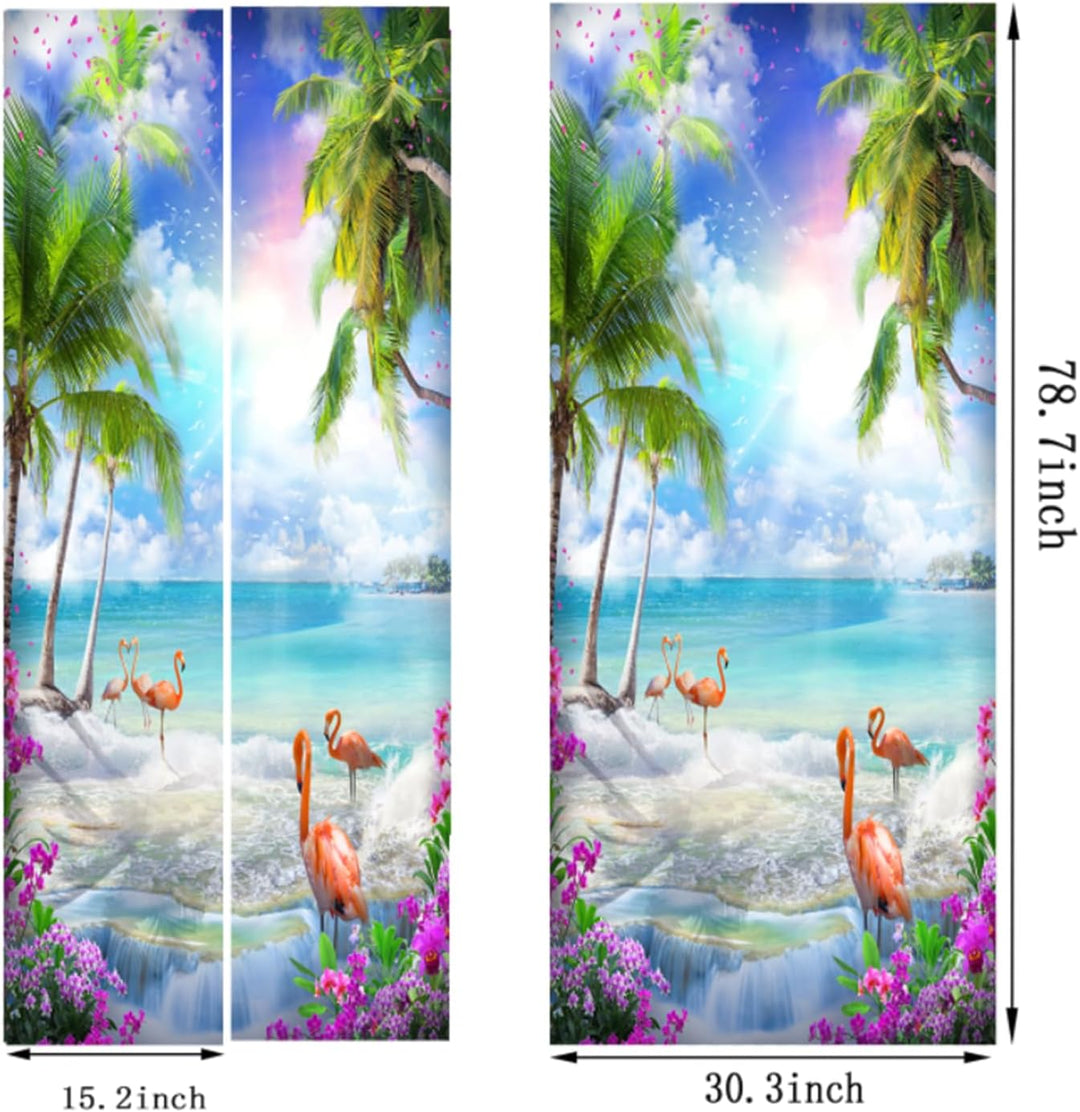 FLFK 3D Rosa Flamingos bei Sonnenuntergang Wohnzimmer Tür Wandbilder -Abziehen und Aufkleben Türaufk