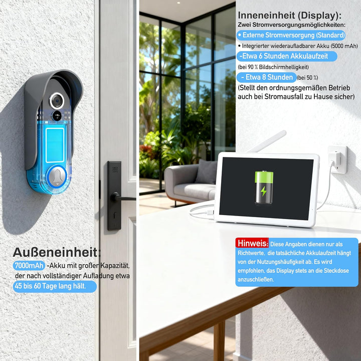 SIMBAILAI 8 Zoll WLAN Kabellose Video Türsprechanlage, Ultradünner Körper, 1080p Touchscreen, Unters