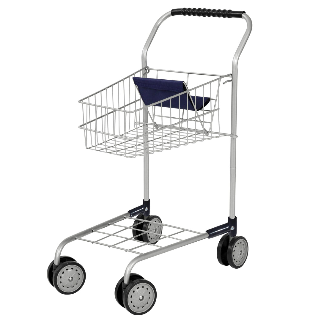 Bayer Design 75001AA Einkaufswagen Supermarkt Kinder, Silber, aus Metall, integrierter Sitz, Doppelr