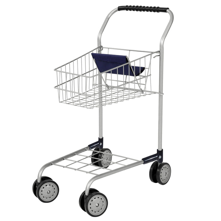 Bayer Design 75001AA Einkaufswagen Supermarkt Kinder, Silber, aus Metall, integrierter Sitz, Doppelr