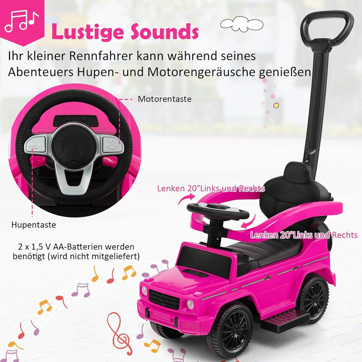 DREAMADE 3-in-1 Kinder Rutschauto,Mercedes-Benz lizenzierter Schiebewagen mit Schiebegriff, verstell