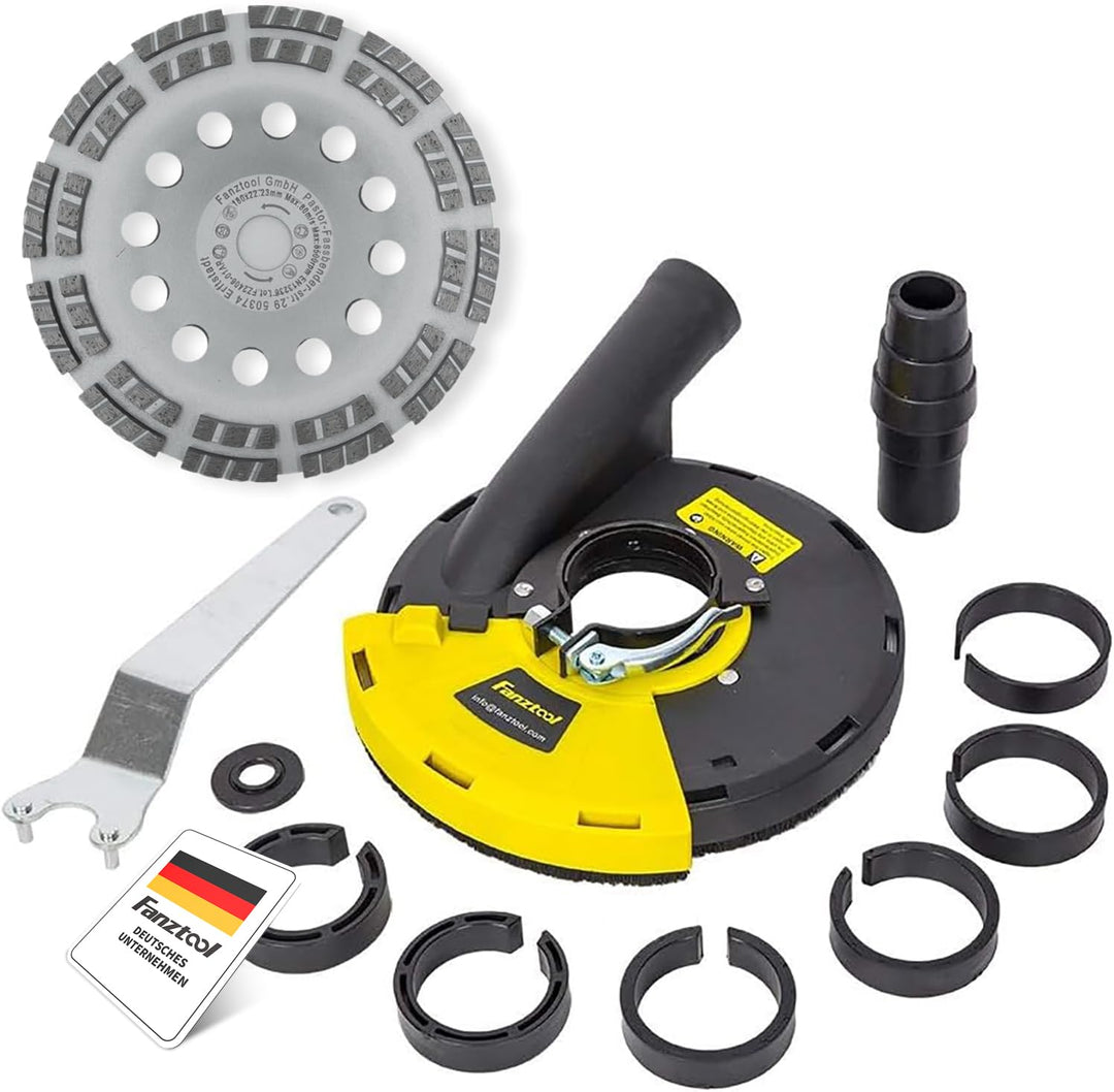FANZTOOL Diamantschleiftopf 180 mm + Absaughaube für Winkelschleifer Betonschleifer (mit 180mm Schle