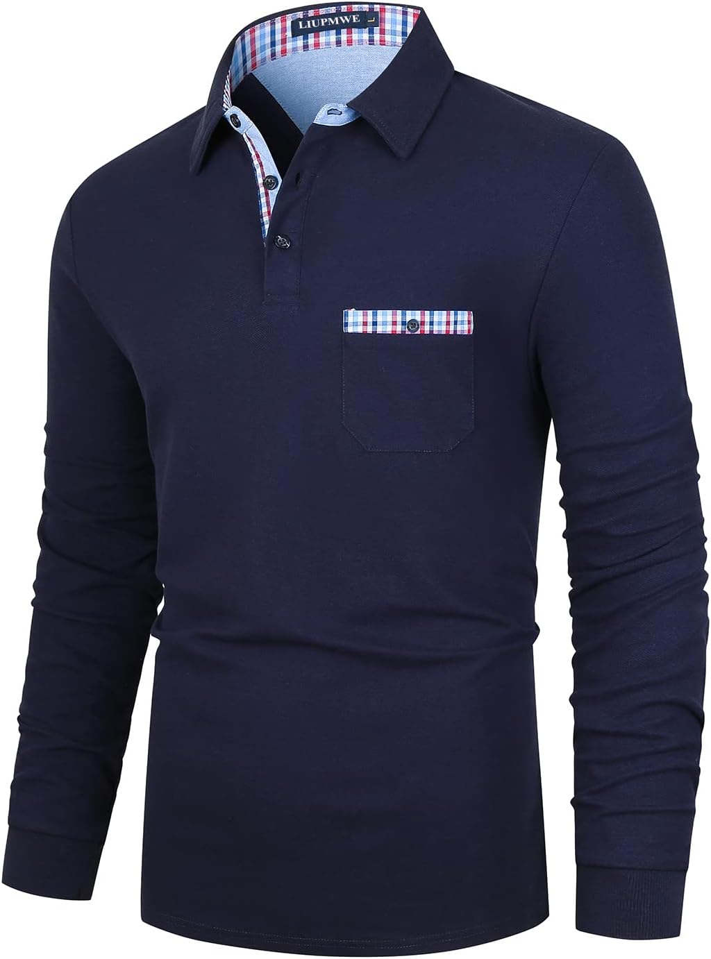 LIUPMWE Poloshirt Herren Langarm Getäfelt T Shirts Männer Hemd T-Shirt Slim Fit Golf Sports, Blau