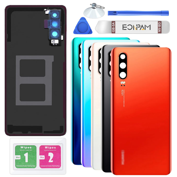 Eonpam Akkudeckel für Huawei P30 Rückseite Glas Original Backcover Back Glas Ersatz Reparatur Set mi