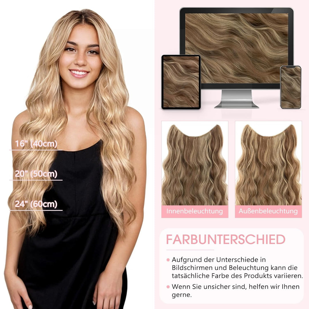 Silk-co Haarverlängerung mit Gummiband 40cm, Lange Gewellte Extensions mit Draht und Clips, Einstell
