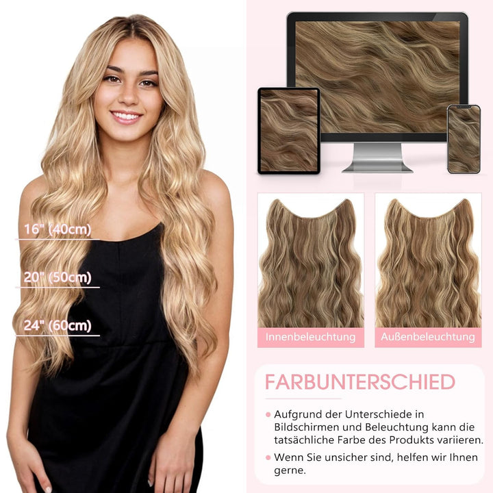 Silk-co Haarverlängerung mit Gummiband 40cm, Lange Gewellte Extensions mit Draht und Clips, Einstell