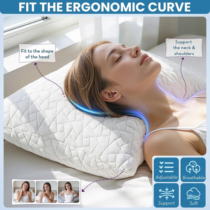 A-Pce Memory Foam Kissen 2er Set für alle Schläfer, Höhenverstellbares Seitenschläferkissen mit Abne