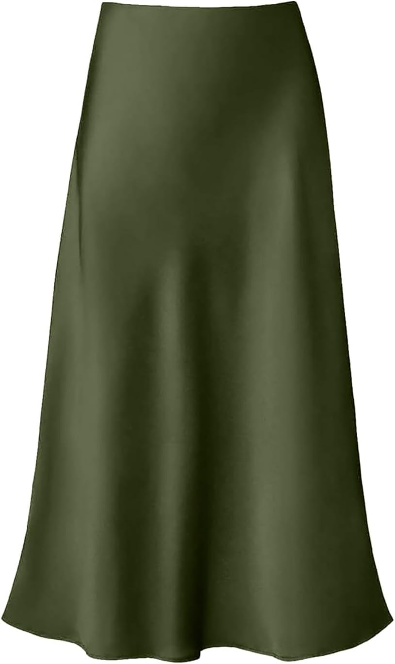 Lange Karierte Röcke Eleganter Rock mit hoher Taille für Damen, solides Satinkleid, eleganter Rock m