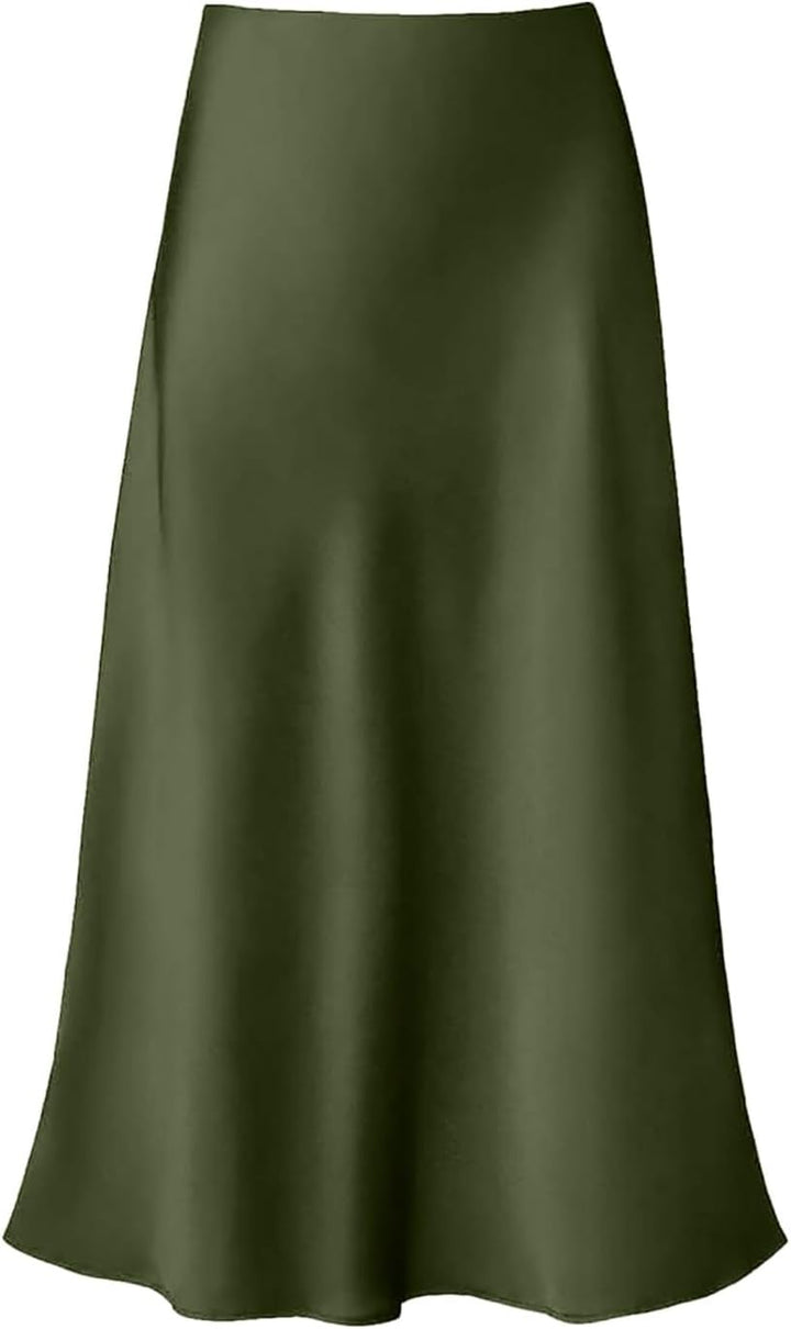 Lange Karierte Röcke Eleganter Rock mit hoher Taille für Damen, solides Satinkleid, eleganter Rock m